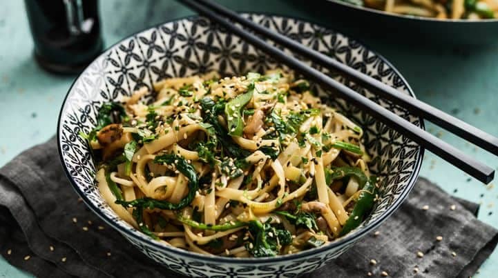 Wok vegetables with rice noodles